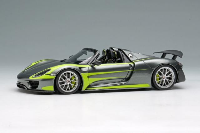 【お取り寄せ商品】 EIDOLON EM812C Porsche 918 Spyder weissach Package Rear Wing Up Meteor Gray Metallic / Acid Green stripe Limited 80pcs