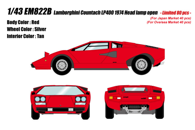 ** 予約商品 ** EIDOLON EM822B Lamborghini Countach LP400 1974 Head Lamp Open Red Limited 80pcs