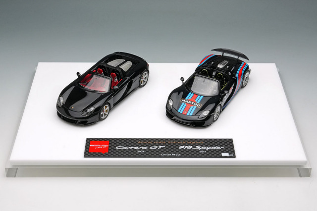 EIDOLON EMCOF017B Porsche 918 Spyder Weissach package & Carrera GT set Basalt Black Metallic / Martini Stripe Limited 40pcs
