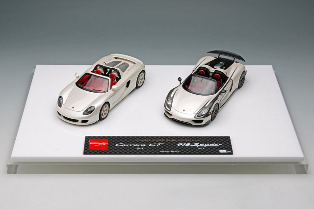 ** 予約商品 ** EIDOLON EMCOF017C Porsche 918 Spyder Weissach package & Carrera GT set Oryx White Pearl Effect / Gray Metallic Stripe Limited 30pcs