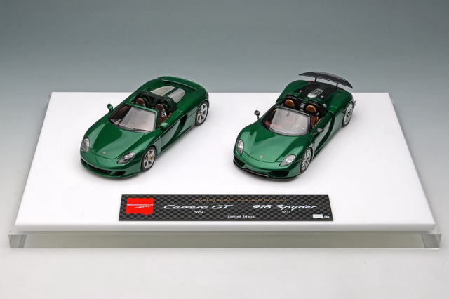 ** 予約商品 ** EIDOLON EMCOF017E Porsche 918 Spyder Weissach package & Carrera GT set Porsche Racing Green Metallic Limited 30pcs