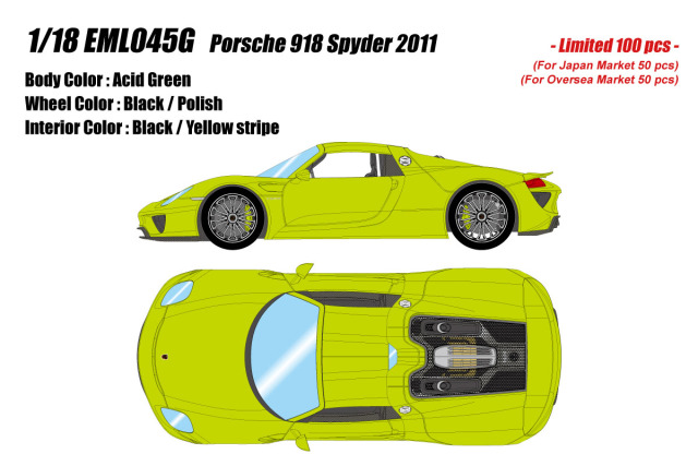 ** 予約商品 ** EIDOLON EML045G 1/18 Porsche 918 Spyder 2011 Acid Green Limited 100pcs