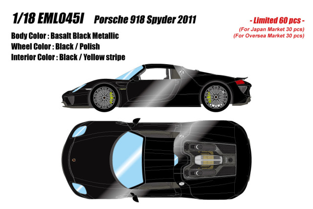 ** 予約商品 ** EIDOLON EML045I 1/18 Porsche 918 Spyder 2011 Basalt Black Metallic Limited 60pcs