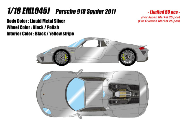 ** 予約商品 ** EIDOLON EML045J 1/18 Porsche 918 Spyder 2011 Liquid Metal Silver Limited 50pcs