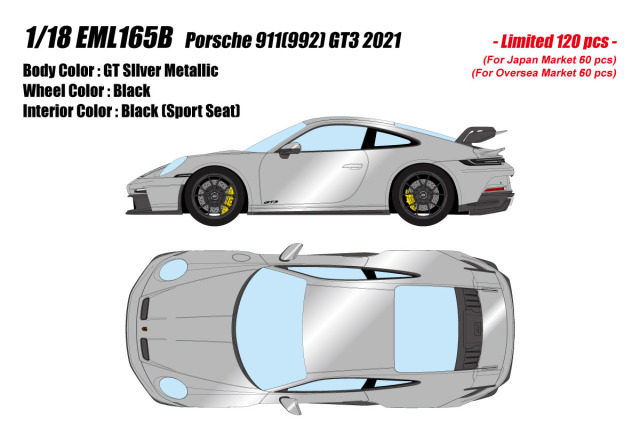 ** 予約商品 ** EIDOLON EML165B 1/18 Porsche 911 (992) GT3 2021 GT Silver Metallic Limited 120pcs