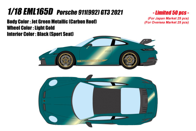 ** 予約商品 ** EIDOLON EML165D 1/18 Porsche 911 (992) GT3 2021 Jet Green Metallic (Carbon Roof) Limited 50pcs
