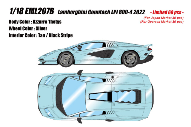 ** 予約商品 ** EIDOLON EML207B 1/18 Lamborghini Countach LPI800-4 2022 (Wing Up) Azzurro Thetys Limited 60pcs