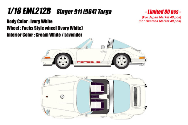 ** 予約商品 ** EIDOLON EML212B 1/18 Singer 911 (964) Targa Ivory White Limited 80pcs