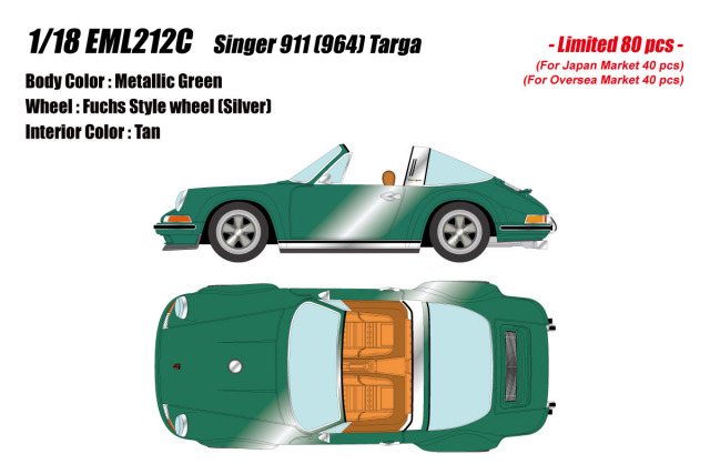 ** 予約商品 ** EIDOLON EML212C 1/18 Singer 911 (964) Targa Metallic Green Limited 80pcs