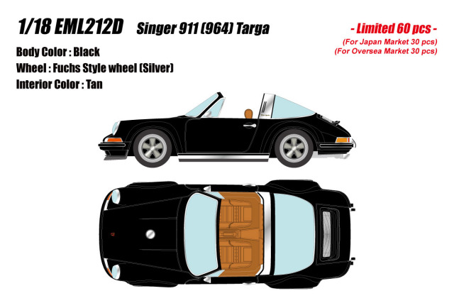 ** 予約商品 ** EIDOLON EML212D 1/18 Singer 911 (964) Targa Black Limited 60pcs