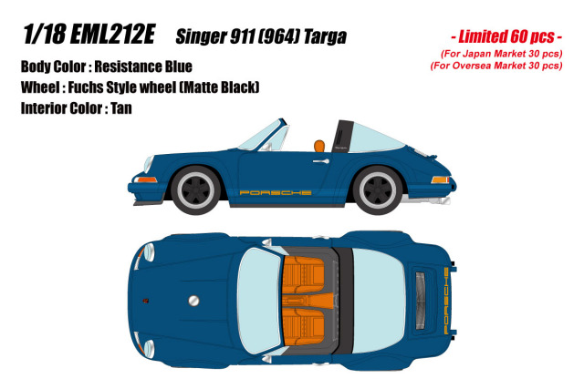 ** 予約商品 ** EIDOLON EML212E 1/18 Singer 911 (964) Targa Resistance Blue Limited 60pcs