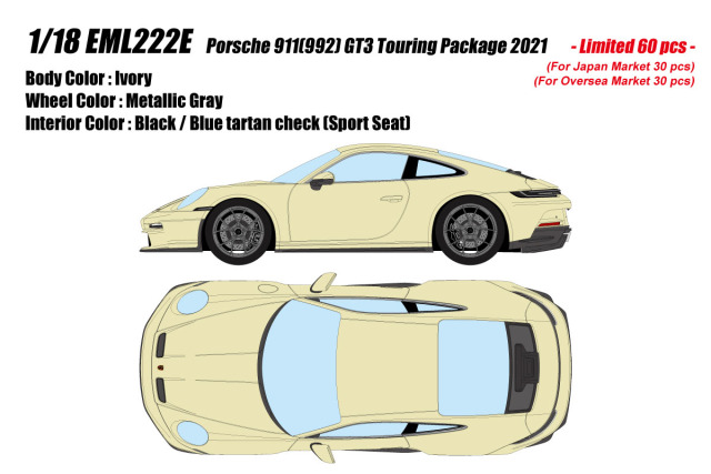 ** 予約商品 ** EIDOLON EML222E 1/18 Porsche 911(992) GT3 Touring Package 2021 Ivory Limited 60pcs