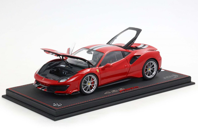** 予約商品 ** BBR HE180055DIE 1/18 Ferrari 488 Pista Rosso corsa with stripe (Diecast Full Open)（ケース付）