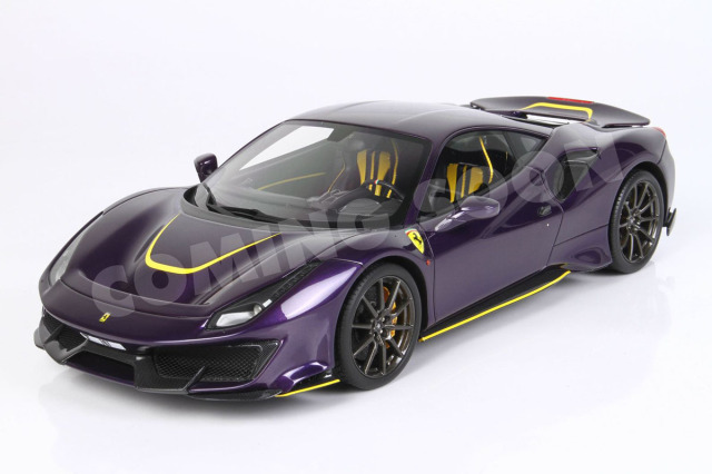 ** 予約商品 ** BBR HE180055VIODIE 1/18 Ferrari 488 Pista Violet Hong Kong with Yellow accents (Diecast Full Open)（ケース付）