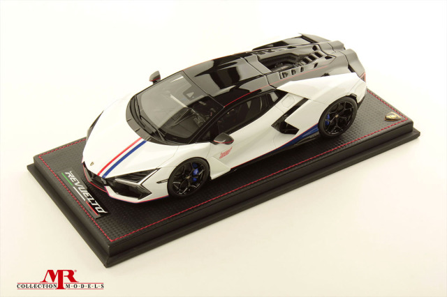 MR collection LAMBO058NA63B 1/18 Lamborghini Revuelto NA63 Bianco Sideralis with Livery Rosso Mars - Blu Royal Limited 63pcs