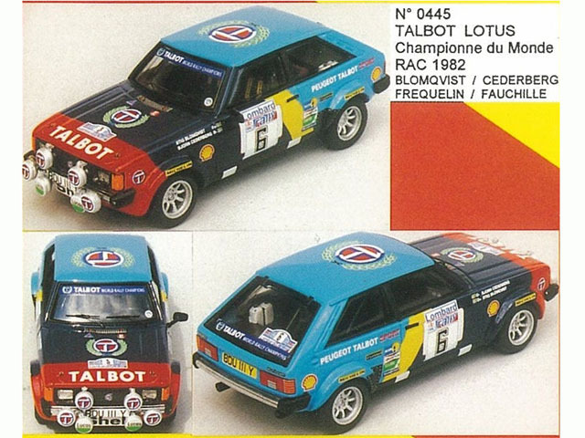 MINI Racing 445 TALBOT LOTUS Couleurs PTS RAC 82 n.6/13