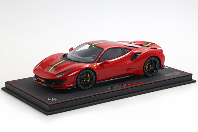 ** 予約商品 ** BBR P18145A7 1/18 Ferrari 488 PISTA Rosso Corsa / Carbon wheels / Yellow stripe Limited 88pcs（ケース付）