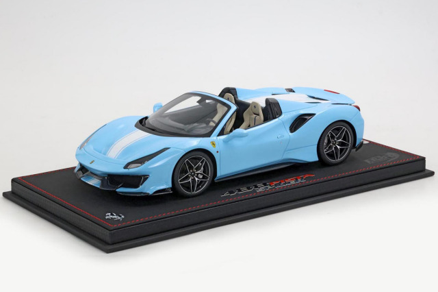 ** 予約商品 ** BBR P18162N1 1/18 Ferrari 488 Pista Spider Azzurro la Plata / White Stripe Limited 48pcs （ケース付）