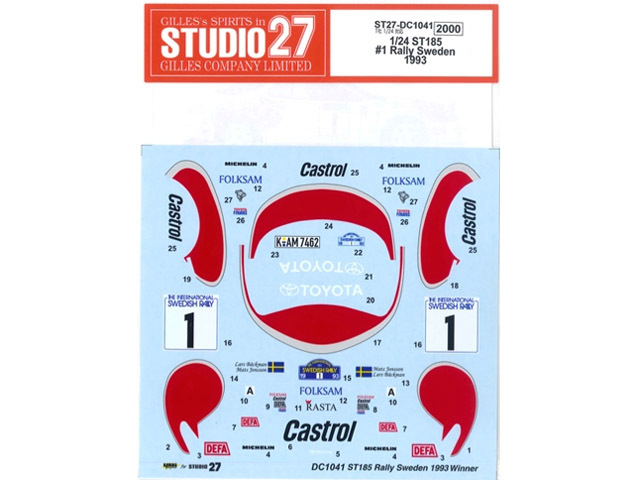 STUDIO27デカール DC1041 1/24 セリカ ST185 #1 Rally Sweden 1993【メール便可】