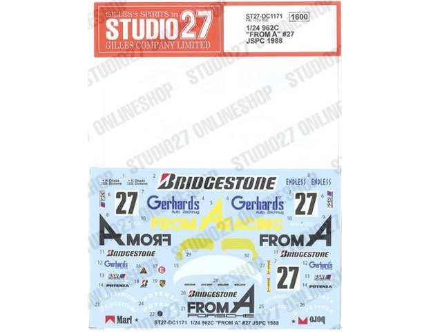 STUDIO27デカール DC1171 1/24 Porsche 962C FROM A #27 JSPC 1988 【メール便可】