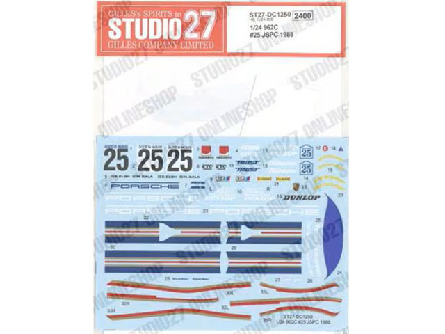 STUDIO27デカール DC1250 1/24 Porsche 962C #25 JSPC 1988 for Hasegawa 【メール便可】