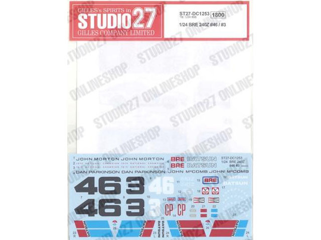 STUDIO27デカール DC1253 1/24 BRE 240Z #46 /#3 (for Tamiya