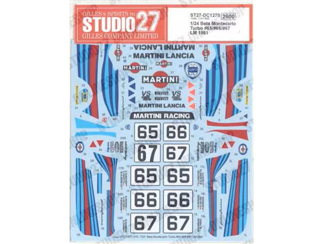 STUDIO27デカール DC1270 1/24 Lancia Beta Montecarlo Turbo #65/#66/#67 LM 1981 for Heller 【メール便可】