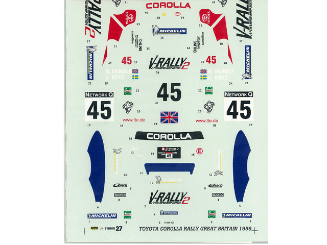 STUDIO27デカール DC277 1/24 カローラWRC"V-RALLY"#45 GB'99 T社カローラWRC対応【メール便可】