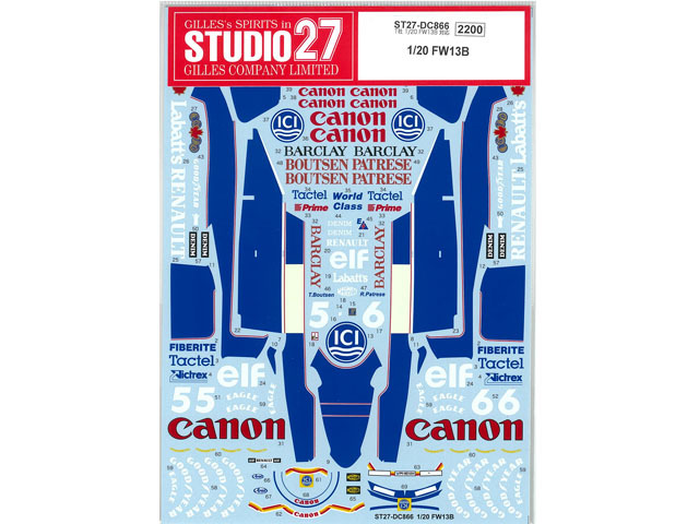 STUDIO27デカール DC866B 1/20 Williams FW13B 1990 Decal for Tamiya 【メール便可】