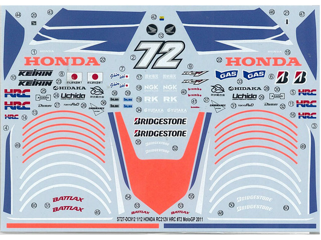 STUDIO27デカール DC912 1/12 ホンダ RC212V HRC #72 MotoGP 2011【メール便可】