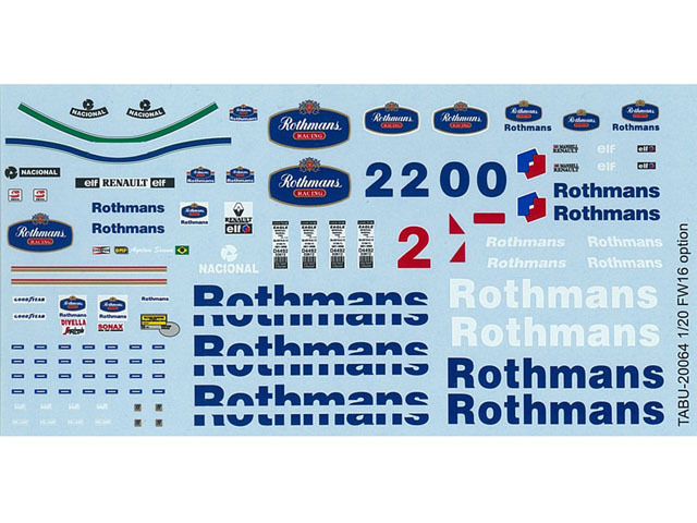 TABUデザイン 20064 1/20 Williams FW16 Option Decal (for Fujimi) 【メール便可】