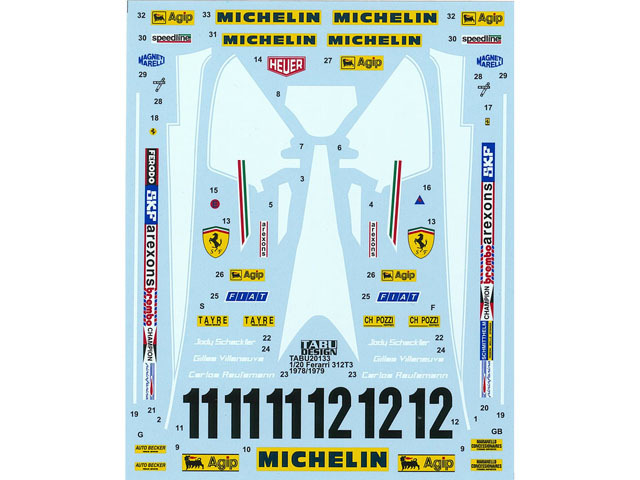 TABUデザイン 20133 1/20 Ferrari 312T3 1978/79 Full Sponsor Decal （for Tamiya） 【メール便可】