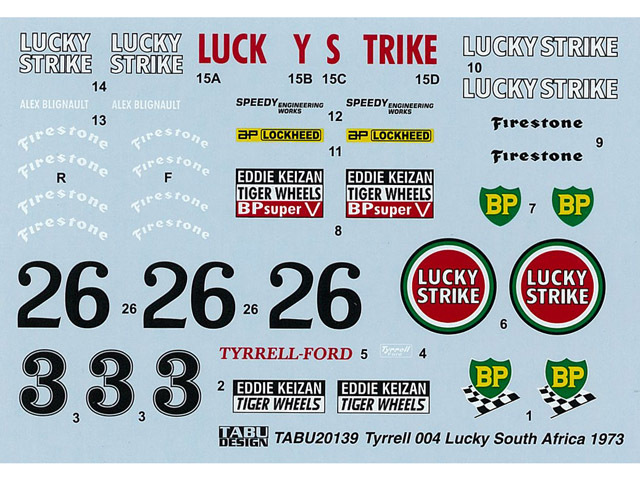 TABUデザイン 20139 1/20 ティレル 004 Lucky Strike South Africa 1973 （エブロ対応）【メール便可】
