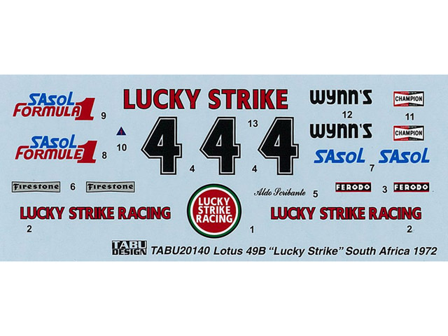 TABUデザイン 20140 1/20 ロータス 49B Lucky Strike South Africa 1972 （エブロ対応）【メール便可】