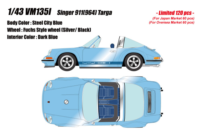 ** 予約商品 ** VISION VM135I Singer 911(964) Targa Steel City Blue Limited 120pcs