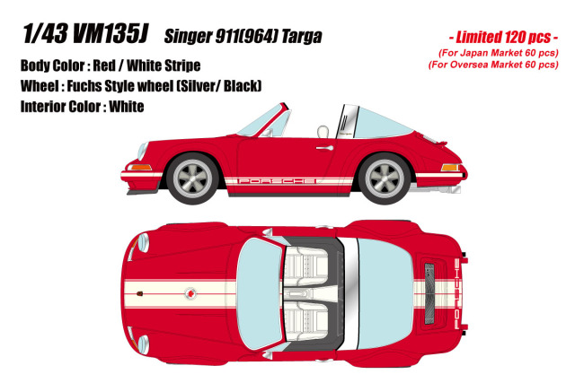 ** 予約商品 ** VISION VM135J Singer 911(964) Targa Red /White Stripe Limited 120pcs