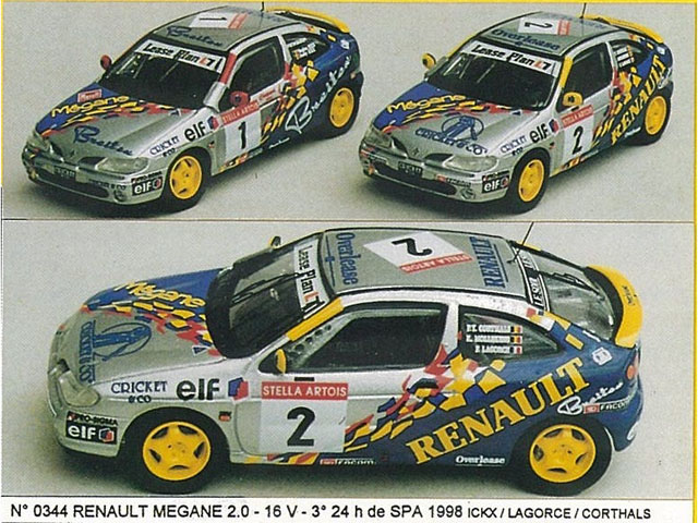 MINI Racing 344 Renault MEGANE 2.0 16V Procar SPA 98 n.1/2 Iclx