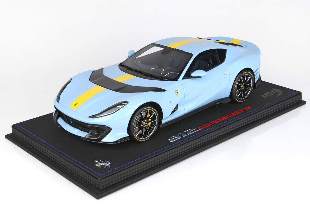 BBR P18207F1V 1/18 Ferrari 812 Competizione Azzurro La Pista / Yellow Strip Limited 48pcs （ケース付）