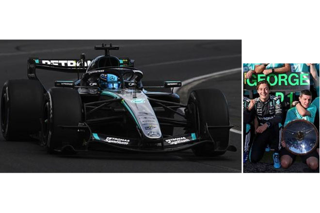 ** 予約商品 ** SPARK S9380 1/43 Mercedes-AMG PETRONAS F1 Team W17 Australian GP 2026 No.63 G.Russell Winner (with Pit Board)
