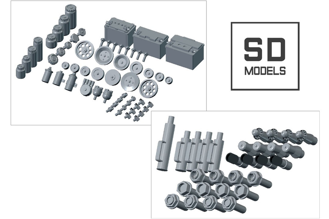 ** 予約商品 ** SD MODELS SD-X04 1/24 レーシングパーツセットC【エンジン部品／バッテリ／水タンク／ホイールナット／エアジャッキ】3Dプリント