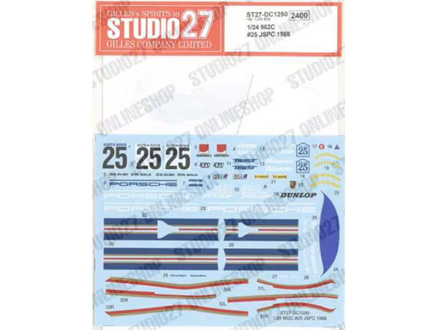 STUDIO27デカール DC1250 1/24 Porsche 962C #25 JSPC 1988 for