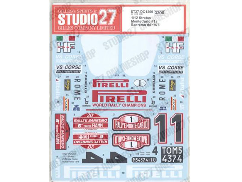 STUDIO27デカール DC1260 1/12 Lancia Stratos #1 Monte Carlo / #4 Sanremo 1978 for Italeri 【メール便可】