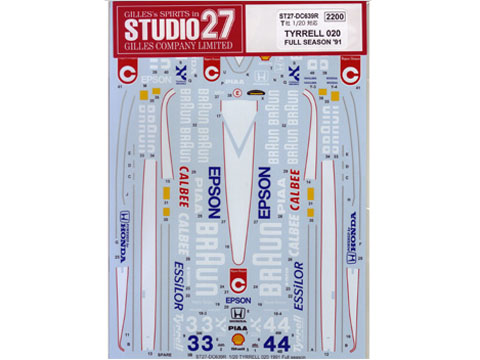 1/20 スタジオ27 ティレル 020C 1993 デカール スタジオ27 ティレル 020C フルシーズン 1993 F-1 オリジナル
