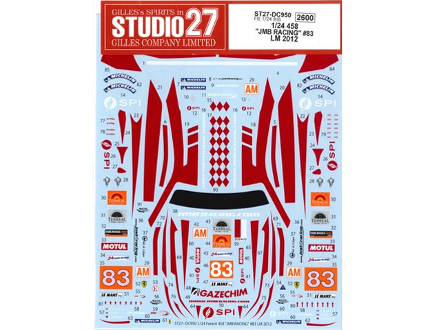 STUDIO27デカール DC950 1/24 フェラーリ 458 JMB Racing #83 LM2012【メール便可】