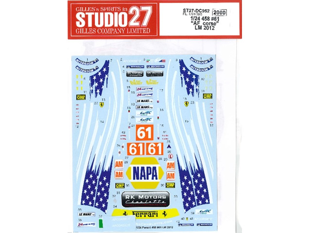 STUDIO27デカール DC952 1/24 フェラーリ 458 AF corse #61 LM2012【メール便可】