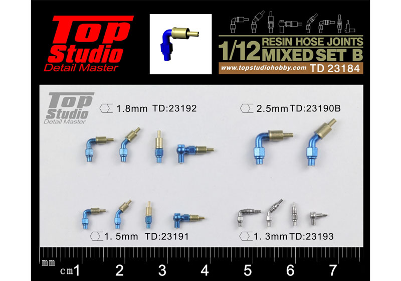 TOP STUDIO TD23184 1/12 resin hose joints mixed set B