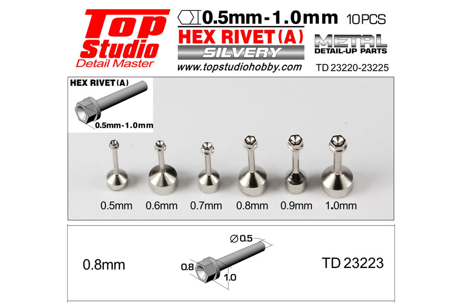 TOP STUDIO TD23223 0.8mm Hex Rivet (A) 【メール便可】