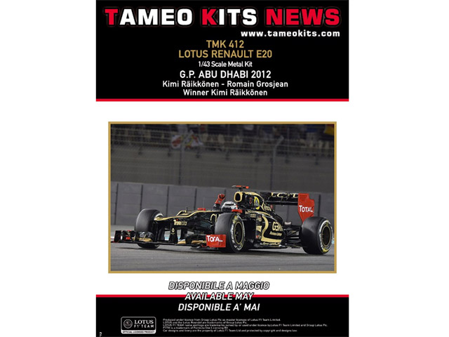 TAMEO kit TMK412 Lotus Renault E20 Abu Dhabi GP 2012 Winner K.Raikkonen