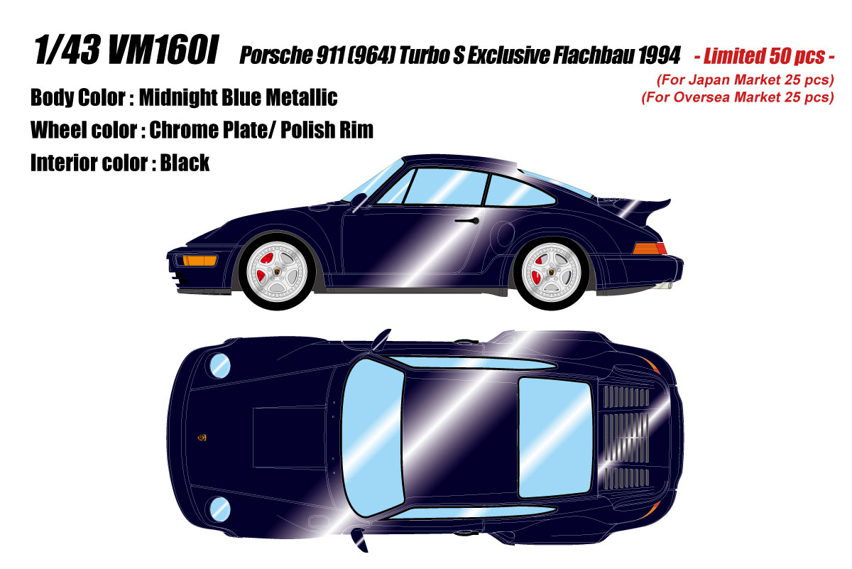 ** 予約商品 ** VISION VM160I Porsche 911 (964) Turbo S Exclusive Flachbau 1994 Midnight Blue Metallic Limited 50pcs