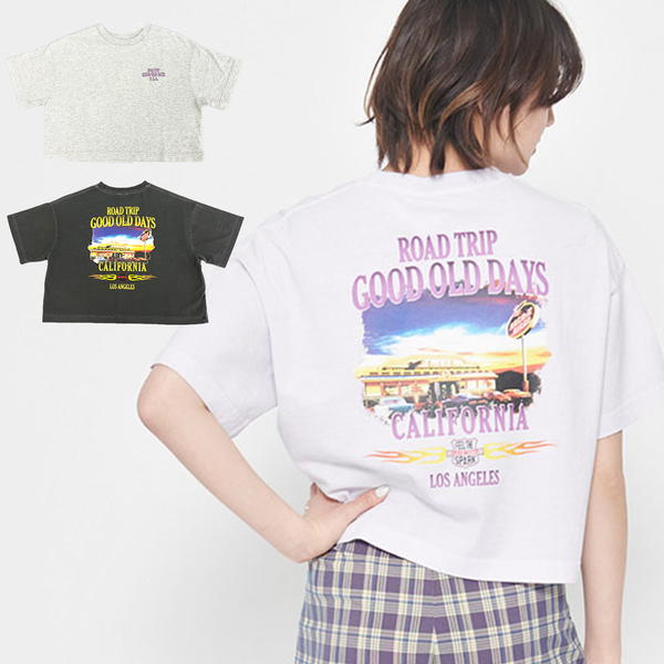 ROAD TRIP バックプリントショート丈Tシャツ